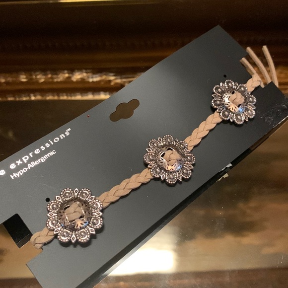 Western Style Leather Braided Choker with Medallions